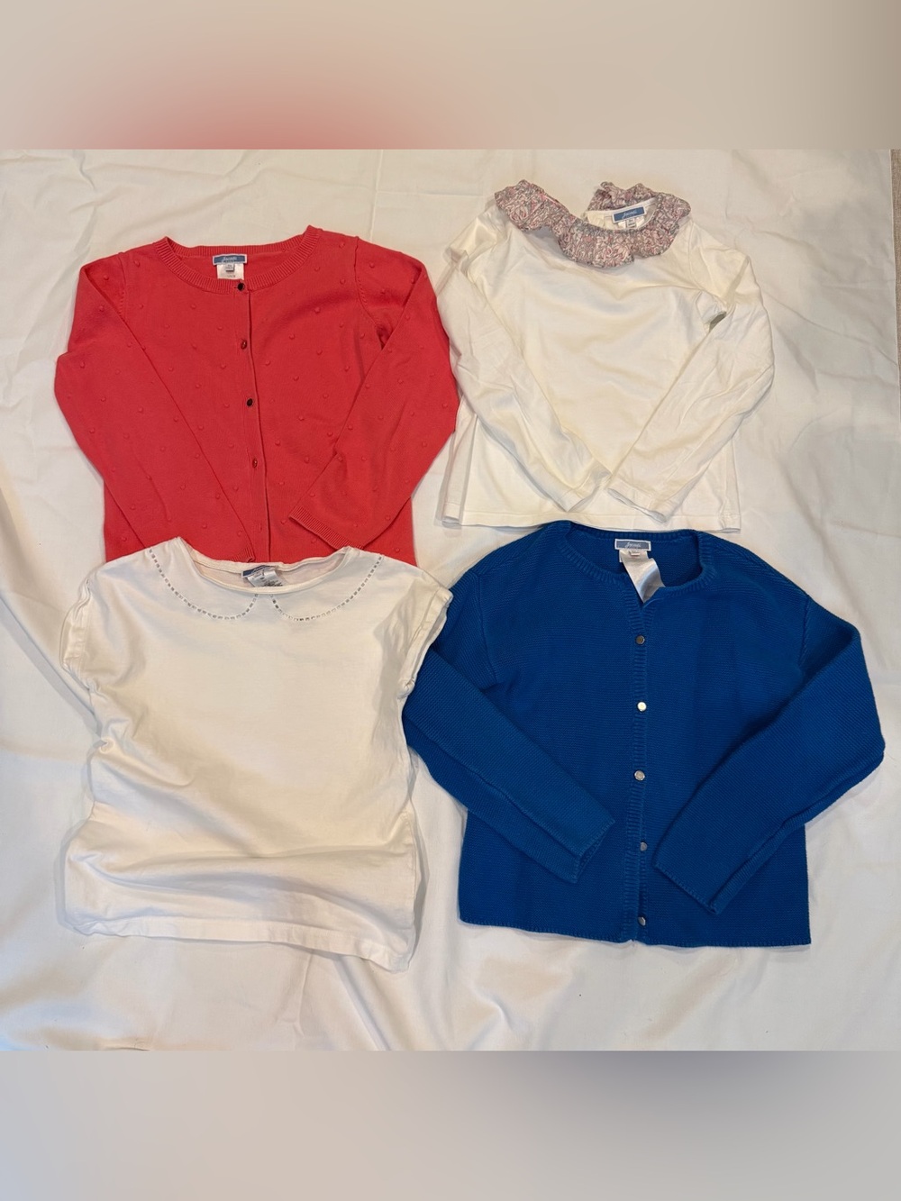 Jacadi Paris Bundle 2 Shirts & 2 Cardigans Girl’s Sz 8 White Red & Blue  Colors